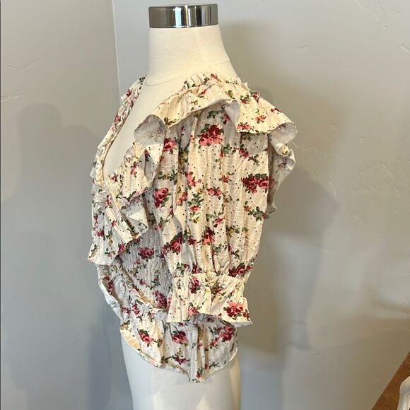 Free People Cream Ruffled Peplum Blouse - Picture 2 of 5